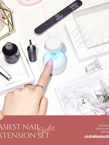 Beetles Acrylic Nail Tips Nail Glue Lamp Kit, 2 In 1 15ML Nail Glue Gel with Long Coffin False Nail and UV LED Nail Lamp for Easy and Fast Nail Extension DIY Nail Art